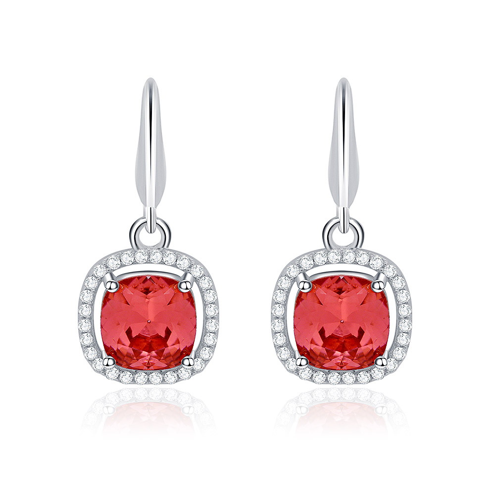Square Pave Cushion Red Crystal Earrings